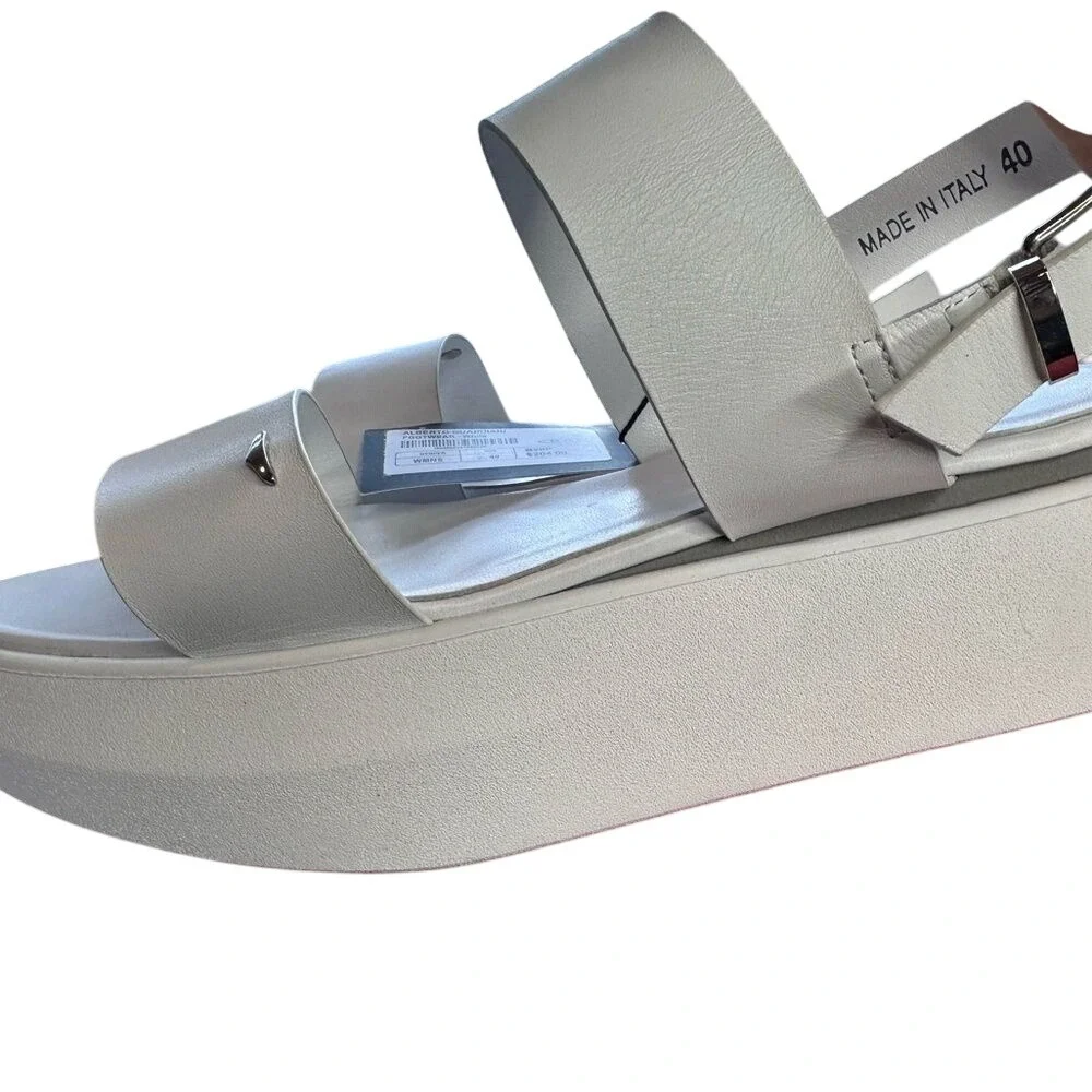 Alberto Guardiani White Leather Platform Slingback Sandals Made in Italy Size 40